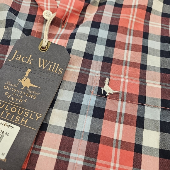Jack Wills Plain Poplin Red White Shirt Long Sleeve Size Medium Brand NWT - Picture 6 of 10